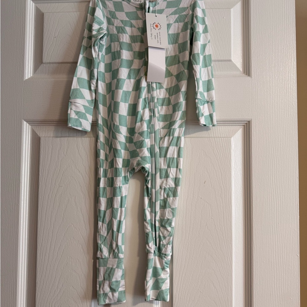 Mint and White Checkered Kids Footie
